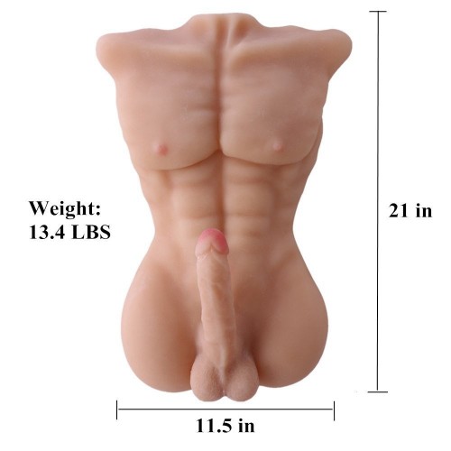 HISMITH Sex Love Doll Torso,Adult Sex Toy with Big Dildo (Flesh male doll)